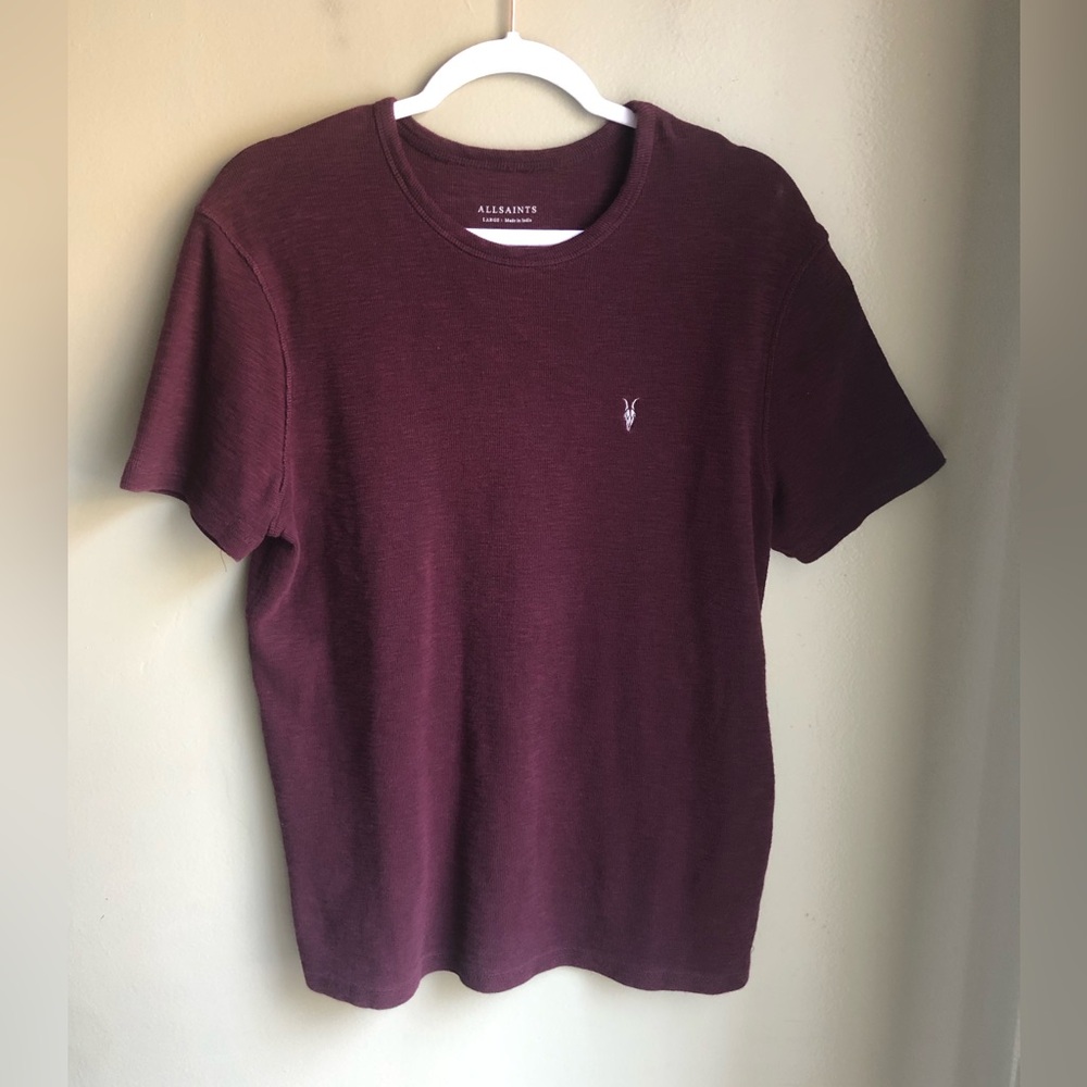 AllSaints Men's Burgundy Crew Neck Slim T-Shirt Size: L